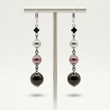 Kolczyki Wiszące 3 Perły Stal i Koniczynka Clover