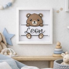 Ramka dekoracyjna z misiem 3D – personalizowana z imieniem miś