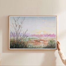 Wieczór na łące. Oryginalna akwarela A3