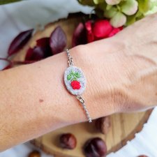 Bransoletka haftowana Czerwona róża ogrodowa