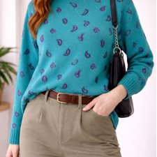 True Vintage Niebieski sweter w fioletowe wzory Turkusowy 90s Pinterest