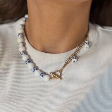 Naszyjnik z ceramiki z łańcuszkiem i zawieszkami / ceramiczne zawieszki / charms / boho / folklor / rustykalny