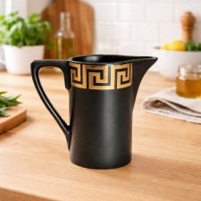 Elegancki czarny dzbanuszek ceramiczny ze złotym ornamentem – styl vintage / glamour
