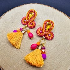 Pomarańczowo-różowe kolczyki sutasz z chwostami