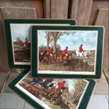 Korkowe podkładki na stół konie polowanie 3 szt. vintage