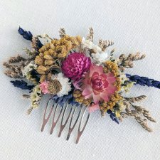 Grzebyk spinka do włosów z naturalnymi kwiatami różowa łąka