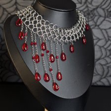 Naszyjnik Sanguine Deluge – Gotycki Choker Kolczuga, Krwawe Łzy, Vampirecore