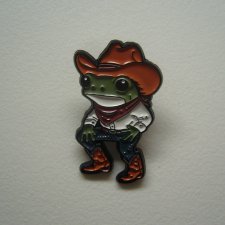 METALOWA EMALIOWANA PIN PRZYPINKA ŻABA KOWBOJ