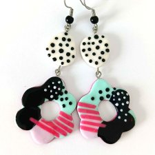 Kolczyki abstrakcyjne kwiaty w kropki