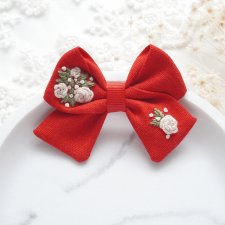 HAFTOWANA Spinka / opaska do włosów świąteczna kokarda CZERWONA | HSK49