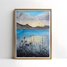 Lot nad wodą. Oryginalna akwarela A3