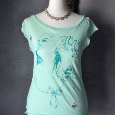 Seledynowy miętowy t-shirt print hafty XS S
