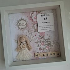 Ramka anioł, pamiątka komunii świętej dziewczynka- róże
