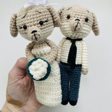 Młoda para pieski maskotki ręcznie robione prezent ślubny