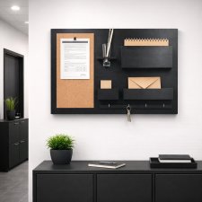 Organizer ścienny z tablicą korkową | Czarny organizer do przedpokoju
