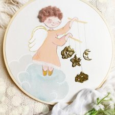 ręcznie malowany obrazek dla dziecka na pamiątkę chrztu narodzin