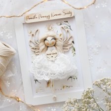 Pamiątka na komunię dla dziewczynki | Anioł Stróż w ramce