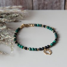 Bransoletka MONSTERA - malachit, turmalin czarny i liść monstery