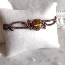 Bransoletka z bursztynem "Miodowy spokój" mikromakrama