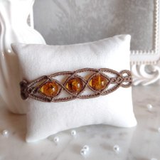 Bransoletka z bursztynem "Złoty Blask" mikromakrama