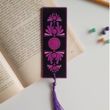 Fioletowa zakładka do książki - czakra korony, z naturalnym kamieniem