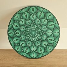Mandala 40cm ręcznie malowana w odcieniach zieleni - czakra serca, miłość do siebie, spokój