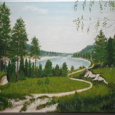 PEJZAŻ AKRYLOWY RĘCZNIE MALOWANY NA PŁÓTNIE "W SINĄ DAL" - 30x40cm