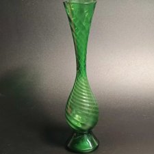 Szklany zielony szmaragdowy wazon vintage
