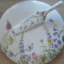 PORCELANOWA PATERA NA CIASTO Z ŁOPATKĄ