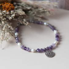 Bransoletka ROZETKA z kamieni - ametyst i perła słodkowodna