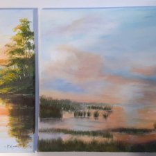 WYPRZEDAŻ KOLEKCJI - DYPTYK PEJZAŻOWY "CHWILA WYTCHNIENIA" - kojący duet nad wodą