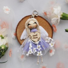 Makramowy breloczek Anioł Stróż fioletowy | Brelok aniołek na prezent