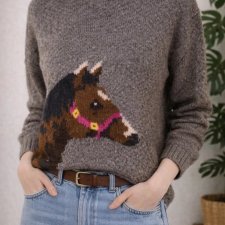 Vintage Sweter z koniem głową konia Koń Cottage core