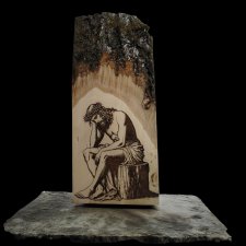 Ikona Grawerowana | Chrystus Frasobliwy na lipowej desce | Prezent | Bieszczady