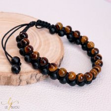 Bransoletka męska zygzak z kamieni naturalnych – Czarny turmalin Tygrysie oko