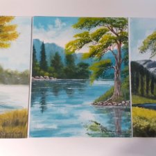 RĘCZNIE MALOWANY TRYPTYK AKRYLOWY "GÓRSKI SPOKÓJ" – Komplet 3 szt.