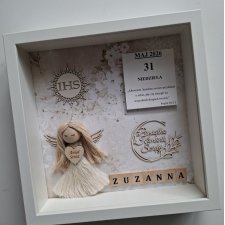 Ramka anioł, pamiątka komunii świętej dziewczynka- kwiaty