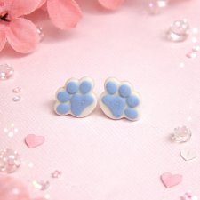 Kolczyki łapki dla dziewczynki – błękitne sztyfty piesek kotek, lekkie, prezent dla dziecka