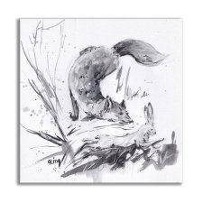 Lis i zając. Grafika ręcznie malowana