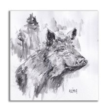 Dzik. Grafika ręcznie malowana