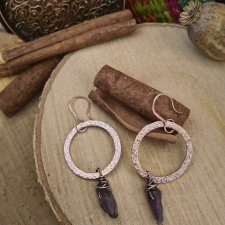 Kolczyki miedziane koła z Ametystem