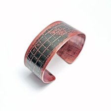 Bransoleta z miedzi 3,3cm szerokości. Faktura gobelinu