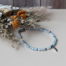 Bransoletka BOHO BLUE - akwamaryn i piórko