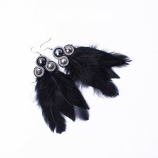 Kolczyki wiszące długie piórka czarne sutasz etno boho hippie wieczorowe studniówka