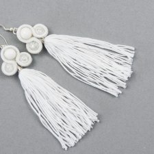 Kolczyki ślub ślubne panna młoda białe frędzle z frędzlami długie wiszące