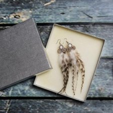 Kolczyki extra długie piórka grizzly sutasz etno boho hippie