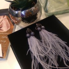 Kolczyki extra długie piórka grizzly sutasz etno boho hippie