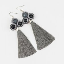 kolczyki z frędzlami frędzle frędzelki szare popiel długie wiszące wieczorowe eleganckie