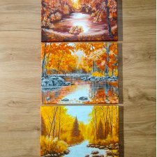 WYPRZEDAŻ KOLEKCJI - TRYPTYK NATURY AKRYLOWY "JESIENNE ŚWIATŁO" - 90cm x 24cm