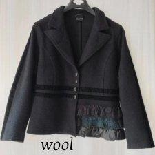 Jensen wełniany wełna piękny unikat damski czarny koronka 42 XL